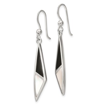 Sterling Silver Polished Onyx & Mother of Pearl Dangle Earrings — alternate view