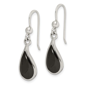 Sterling Silver Polished Curved Onyx Teardrop Dangle Earrings — alternate view