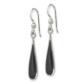 Sterling Silver Polished Onyx Teardrop Dangle Earrings — alternate view