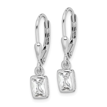 Sterling Silver Rhodium-plated Emerald-cut 6x4mm CZ Leverback Earrings — alternate view