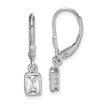 Sterling Silver Rhodium-plated Emerald-cut 6x4mm CZ Leverback Earrings
