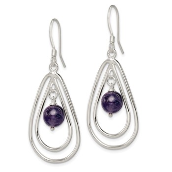 Sterling Silver Polished Amethyst Teardrop Dangle Earrings — alternate view