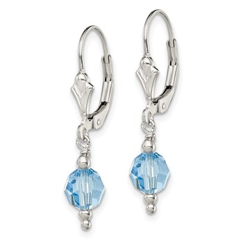 Sterling Silver Blue Crystal Leverback Earrings — alternate view