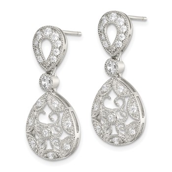 Sterling Silver CZ Antique Style Earrings — alternate view