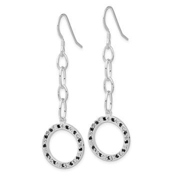 Sterling Silver Fancy Black & Clear CZ Circle Dangle Earrings — alternate view