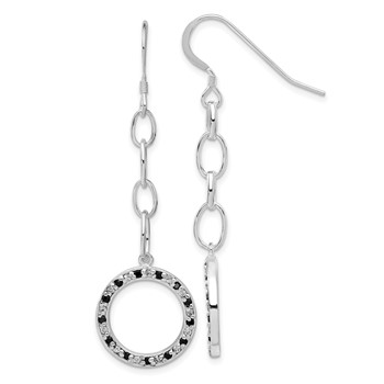 Sterling Silver Fancy Black & Clear CZ Circle Dangle Earrings