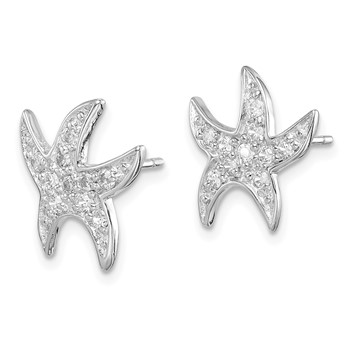 Sterling Silver Rhodium-plated CZ Starfish Earrings — alternate view