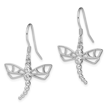 Sterling Silver Rhodium-plated CZ Dragonfly Earrings — alternate view