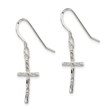 Sterling Silver Polished & Textured Cross Dangle Earrings — alternate view