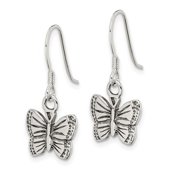 Sterling Silver Antiqued Butterfly Earrings — alternate view