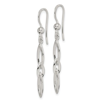 Sterling Silver Polished Fancy Marquise Link Dangle Earrings — alternate view