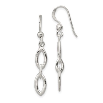 Sterling Silver Polished Fancy Marquise Link Dangle Earrings