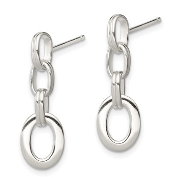 Sterling Silver Polished Oval Link Dangle Earrings — alternate view