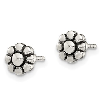 Sterling Silver Antique Flower Stud Earrings — alternate view
