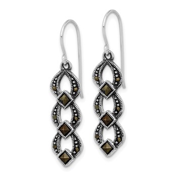 Sterling Silver Rhodium-plated Antiqued & Textured Marcasite Dangle Earring — alternate view