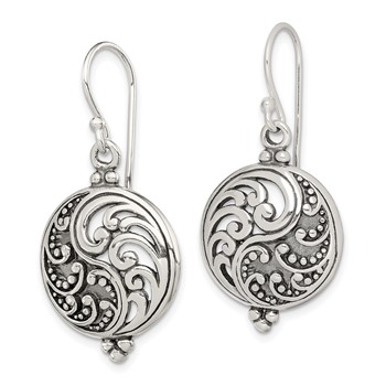 Sterling Silver Polished & Antiqued Filigree Yin and Yang Dangle Earrings — alternate view