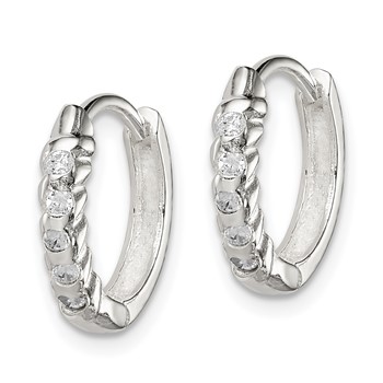 Sterling Silver CZ Hinged Hoop Earrings — alternate view