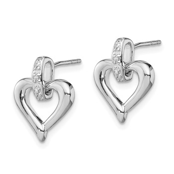Sterling Silver Rhodium Heart w/Diam. Earrings — alternate view