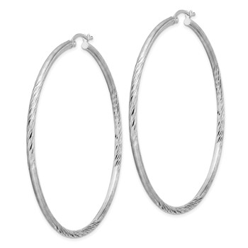 Sterling Silver Rhod-plated 2.5mm Polished/Satin Diamond-cut Hoop Earrings — alternate view