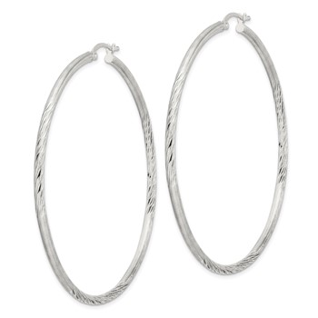 Sterling Silver 2.5mm Polished/Satin D/C Hoop Earrings — alternate view