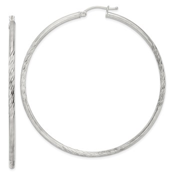 Sterling Silver 2.5mm Polished/Satin D/C Hoop Earrings