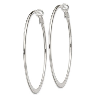 Sterling Silver Polish & Tapered 1.5mm Omega Back Round Hoop Earrings — alternate view