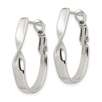 Sterling Silver Rhodium-plated Twisted Oval Omega Back Hoop Earrings — alternate view
