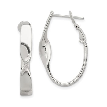 Sterling Silver Rhodium-plated Twisted Oval Omega Back Hoop Earrings
