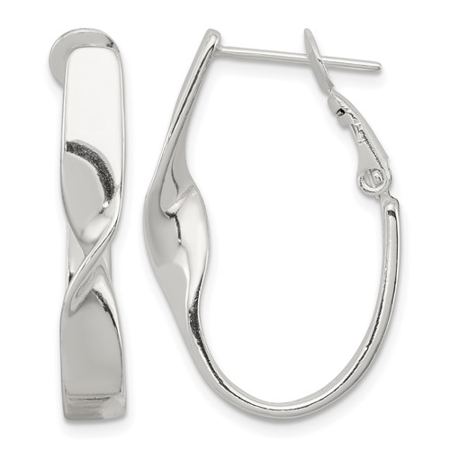 Sterling Silver Rhodium-plated Twisted Oval Omega Back Hoop Earrings