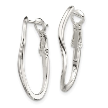 Sterling Silver Polished Wavy Omega Back Oval Hoop Earrings — alternate view
