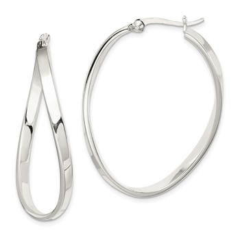 Sterling Silver Polished & Twisted Oval Hoop Earrings