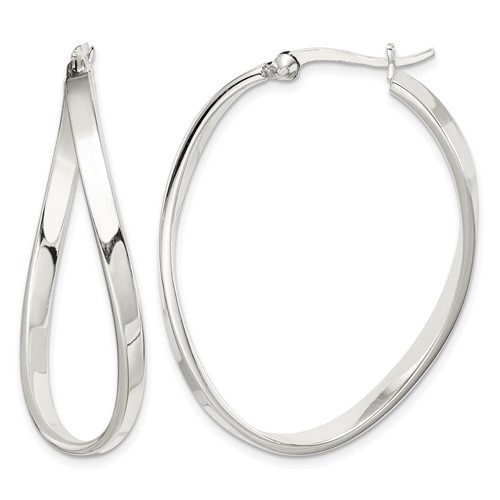 Sterling Silver Polished & Twisted Oval Hoop Earrings