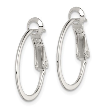 Sterling Silver Rhodium-plated 1.5mm Oval Omega Back Hoop Earrings — alternate view