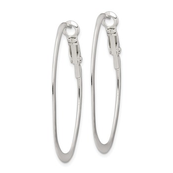Sterling Silver Rhodium-plated 1.5mm Oval Omega Back Hoop Earrings — alternate view