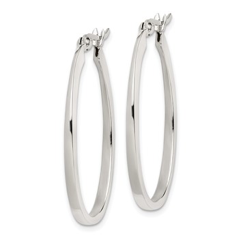 Sterling Silver Tapered 3mm Oval Hoop Earrings — alternate view
