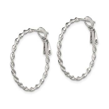 Sterling Silver Rhodium-plated Twisted Omega Back Hoop Earrings — alternate view