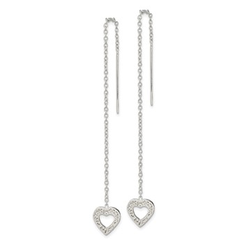 Sterling Silver Polished & Hammered Heart Threader Earrings — alternate view