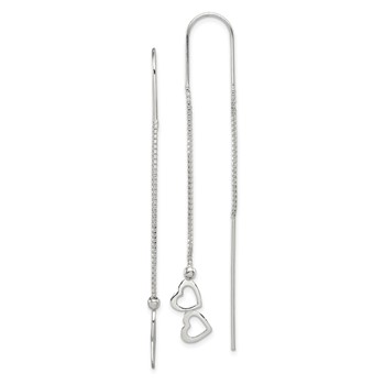 Sterling Silver Polished Double Heart Threader Earrings