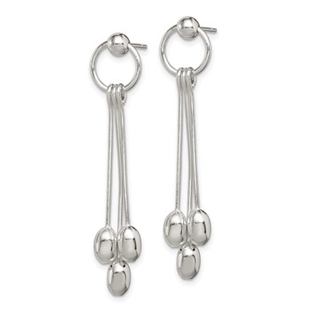 Sterling Silver Polished Multi-strand Oval Beaded Post Dangle Earrings — alternate view