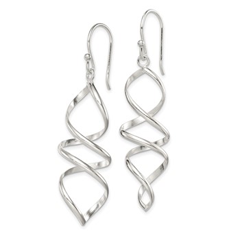 Sterling Silver Polished Corkscrew Twisted Dangle Earrings — alternate view
