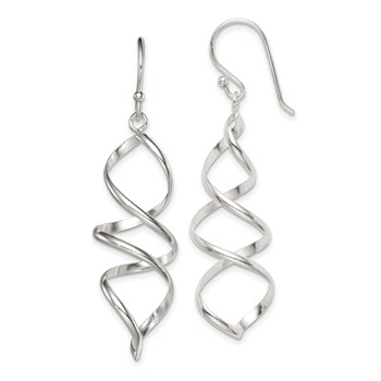 Sterling Silver Polished Corkscrew Twisted Dangle Earrings