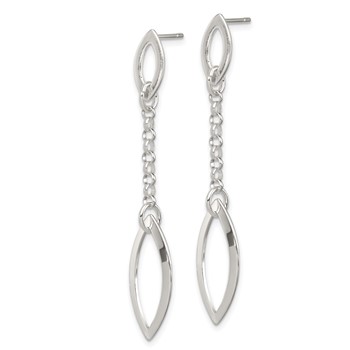 Sterling Silver Polished Marquise Shapes & Chain Post Dangle Earrings — alternate view