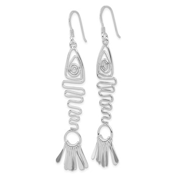 Sterling Silver Polished Fancy Geometric Fish Earrings — alternate view