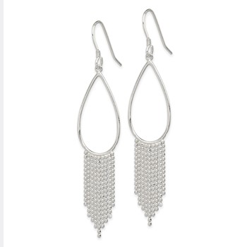 Sterling Silver Polished Teardrop & Beaded Chain Dangle Earrings — alternate view