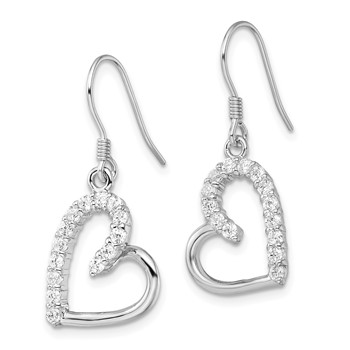 Sterling Silver Rhodium-plated CZ Heart Earrings — alternate view