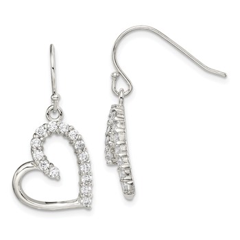 Sterling Silver Rhodium-plated CZ Heart Earrings