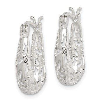 Sterling Silver Polished Filigree Oval Hoop Earrings — alternate view