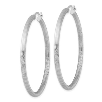 Sterling Silver Rhodium-plated 3mm Polished/Satin Diamond-cut Hoop Earrings — alternate view
