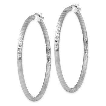 Sterling Silver Rhodium-plated 3mm Polished/Satin Diamond-cut Hoop Earrings — alternate view