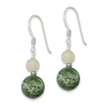 Sterling Silver Antiqued Moss Agate & Green Quartz Dangle Earrings — alternate view